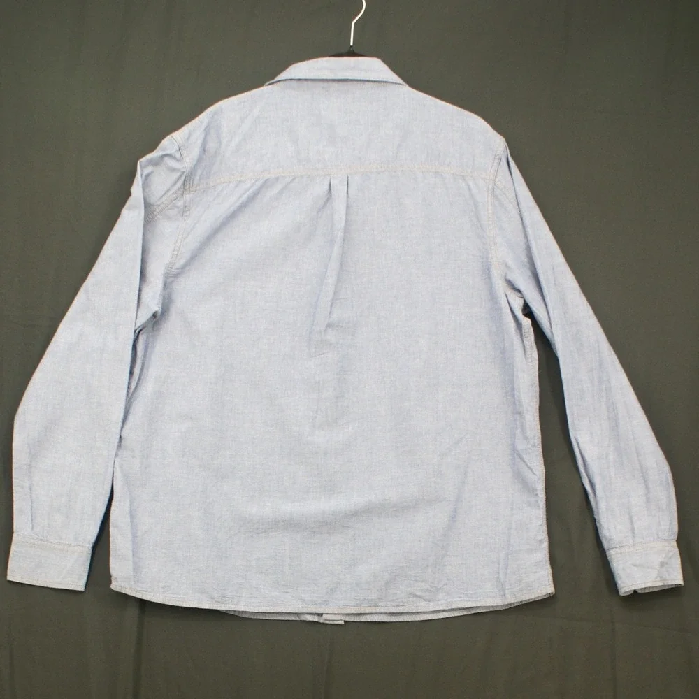 True Religion Mens 2XL Blue Chambray Long Sleeve Horseshoe Button Down Shirt
